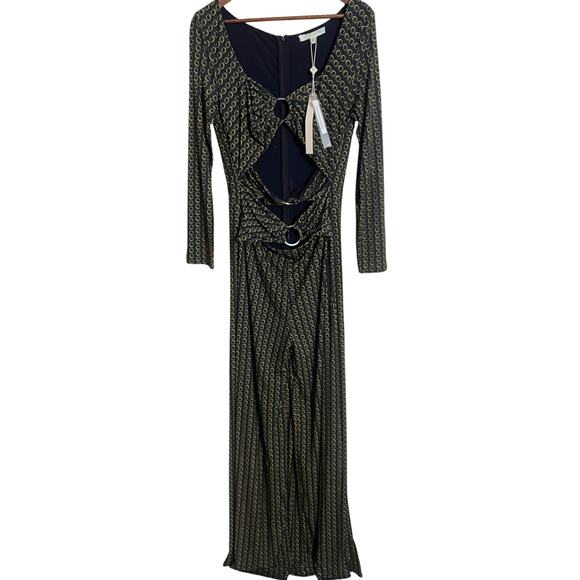 Jonathan Simkhai Chain Print Cutout Jumpsuit in Midnight Combo Womans 10 - Picture 1 of 9